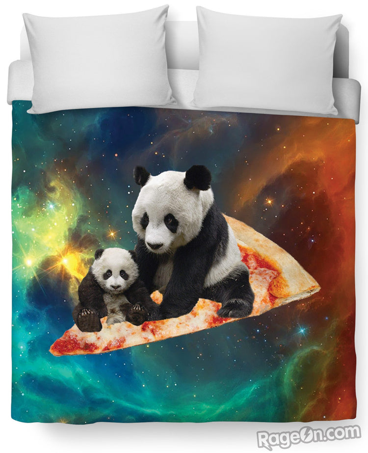 Space Pizza Panda Duvet Cover